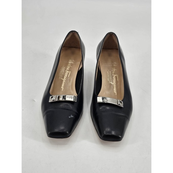 Salvatore Ferragamo Boutique Black Leather Pumps Women\'s 5.5 C Italy 55857 E49